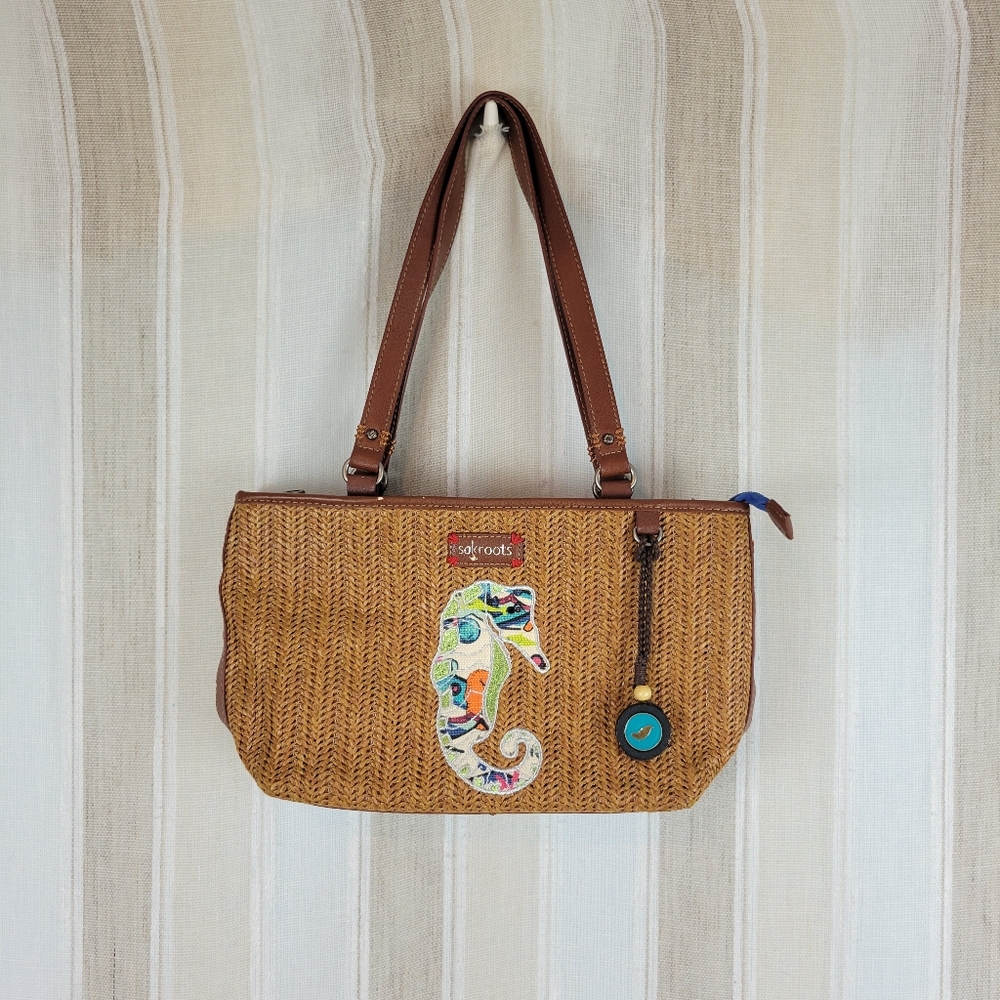 Sakroots Woven Shoulder Bag Straw‎ Brown Tan Seahorse